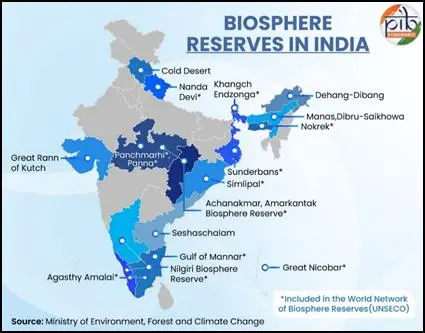 biosphere reserves in india map