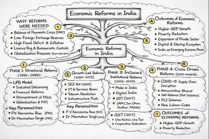 Economic Reforms in India Tree Diagram